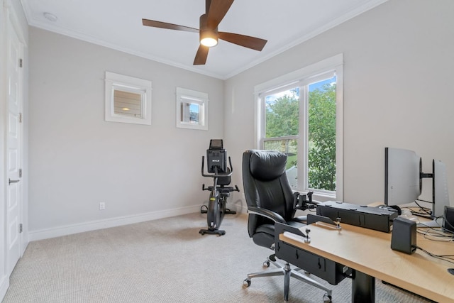 1107 Challenger, Lakeway, TX 78734 - carpeted office featuring crown molding and ceiling fan