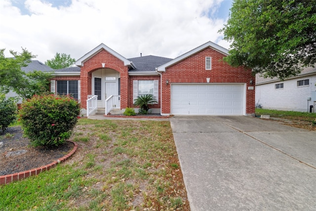 5219 Moon Shadow Dr, Austin, TX 78735 - view of front of property with driveway, brick siding, an attached garage, and a shingled roof