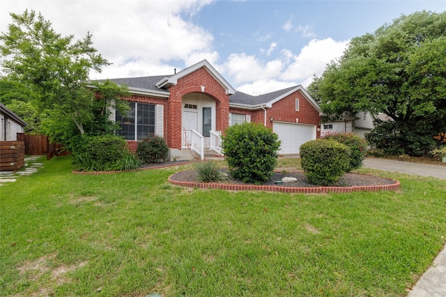5219 Moon Shadow Dr, Austin, TX 78735 - ranch-style home with a garage, brick siding, driveway, and a shingled roof