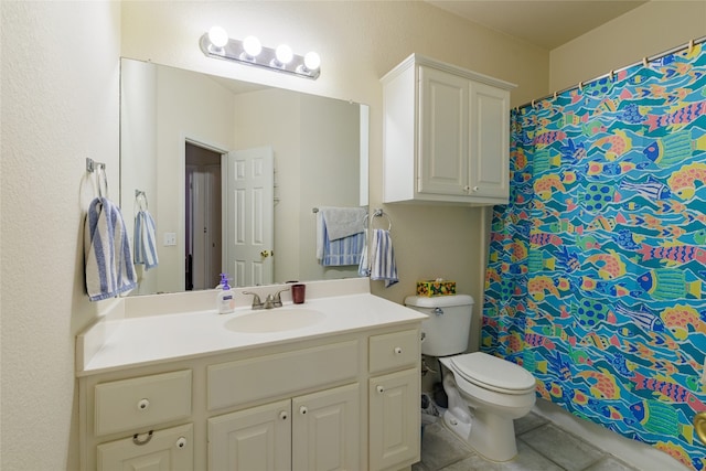 5219 Moon Shadow Dr, Austin, TX 78735 - full bath with toilet, vanity, and a shower with shower curtain