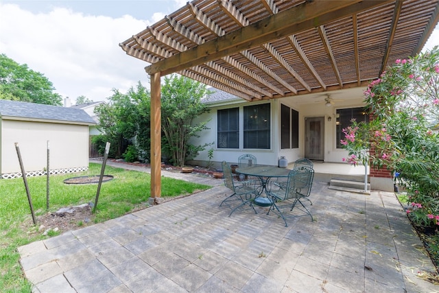 5219 Moon Shadow Dr, Austin, TX 78735 - view of patio with a pergola, a ceiling fan, and outdoor dining area