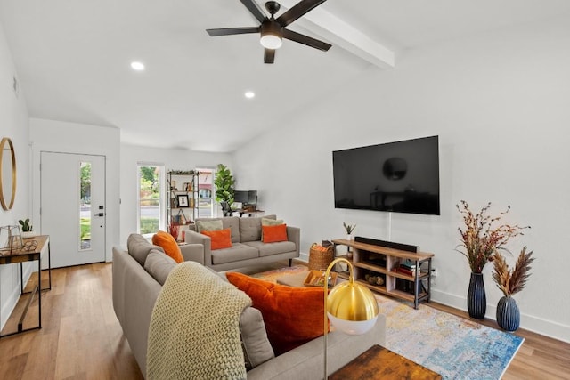 8907 Hunters Trce, Austin, TX 78758 - living area with ceiling fan, light wood finished floors, recessed lighting, and baseboards