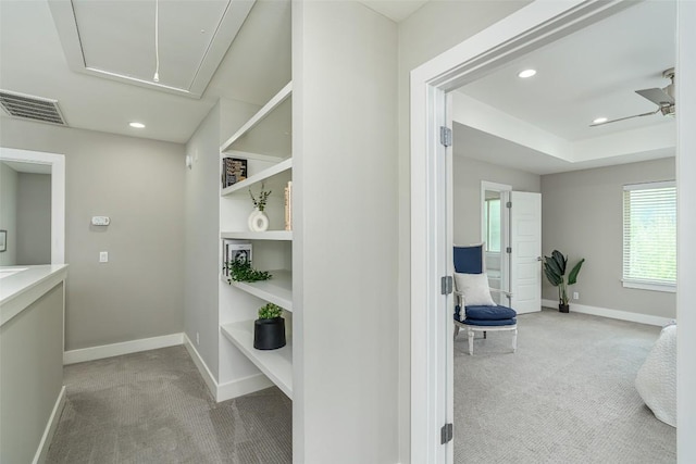 705 E 49th St Unit A, Austin, TX 78751 - hall featuring attic access, light carpet, and recessed lighting