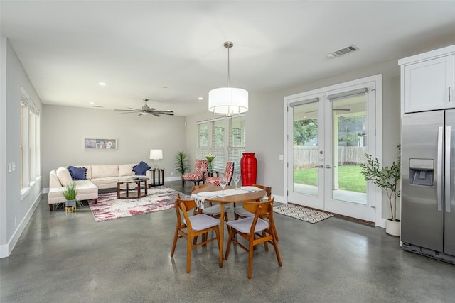 705 E 49th St Unit A, Austin, TX 78751 - dining area featuring french doors, concrete floors, recessed lighting, and a ceiling fan