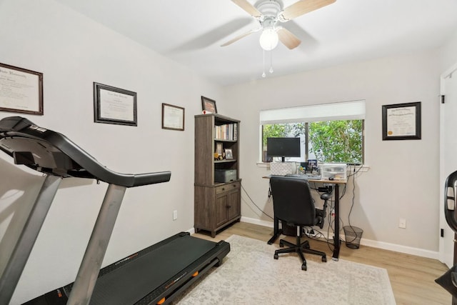 10730 N Platt River Dr, Austin, TX 78748 - home office with light wood-style floors, a ceiling fan, and baseboards