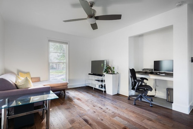 9421 Spring Hollow Dr, Austin, TX 78750 - office featuring wood finished floors, ceiling fan, and baseboards