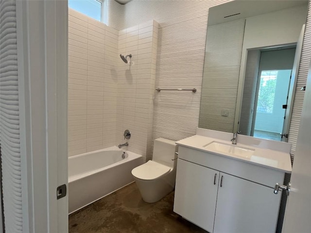 204 Blue Blaze Trl, Georgetown, TX 78628 - full bathroom featuring toilet, washtub / shower combination, vanity, and concrete flooring