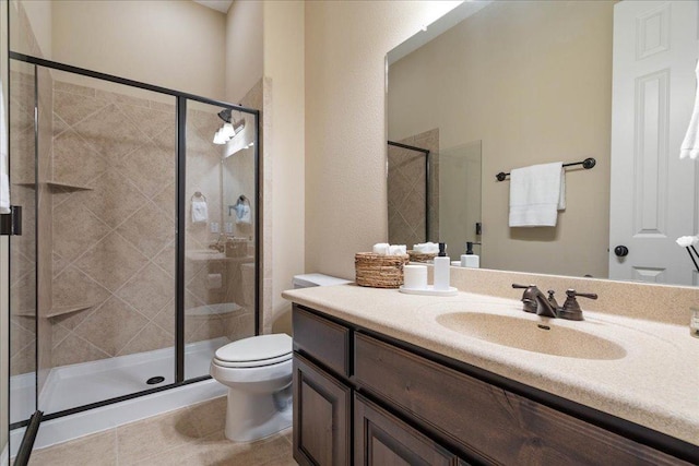 457 Santaluz Ln, Austin, TX 78732 - full bathroom with vanity, a shower stall, and tile patterned flooring