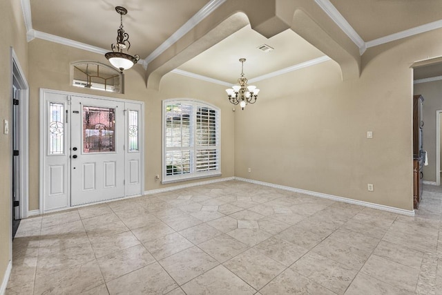 1420 Gomer Ln, Harker Heights, TX 76548 - tiled entryway with a chandelier and ornamental molding