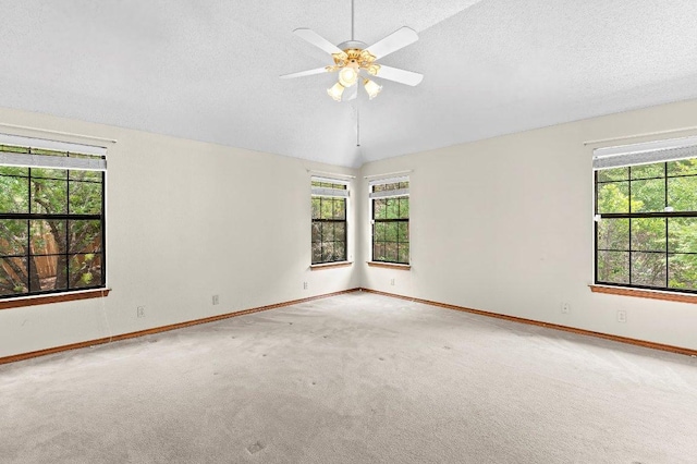 9002 Scotsman Dr, Austin, TX 78750 - carpeted empty room featuring baseboards, a textured ceiling, ceiling fan, and lofted ceiling
