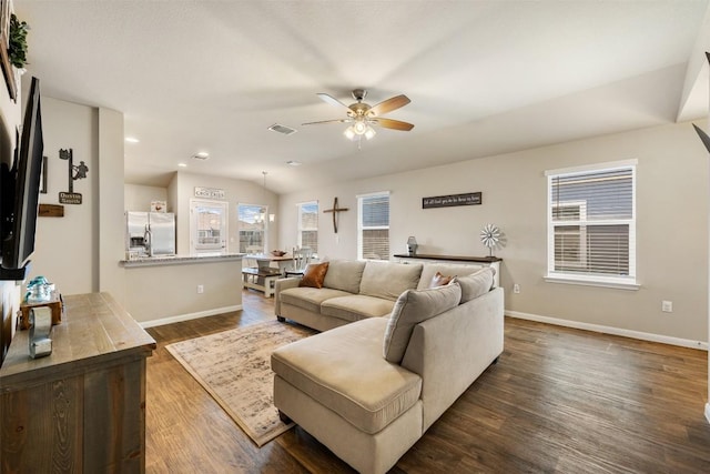 109 Dickinson Bayou Cv, Hutto, TX 78634 - living area with baseboards, ceiling fan, dark wood finished floors, and recessed lighting