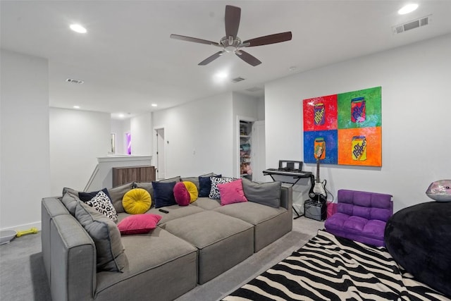 108 Stephanie Ln, Austin, TX 78738 - living area with carpet flooring, a ceiling fan, and recessed lighting