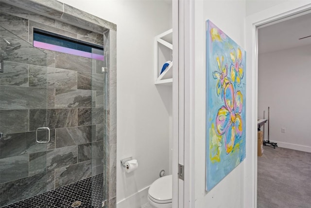 108 Stephanie Ln, Austin, TX 78738 - bathroom with a stall shower, toilet, and baseboards