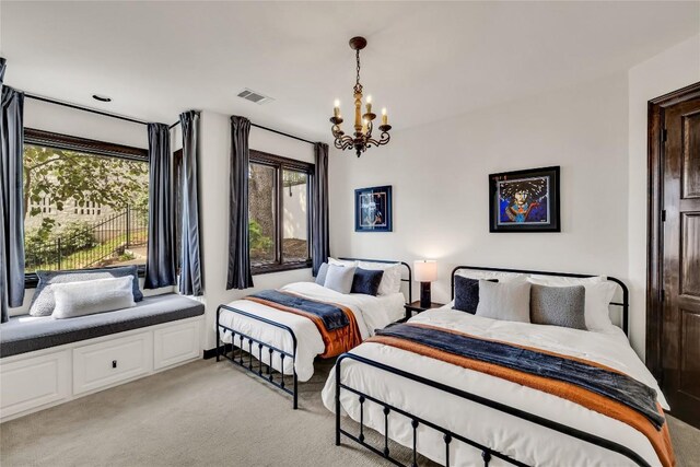 1710 Mount Larson Rd, Austin, TX 78746 - bedroom with a chandelier and light colored carpet