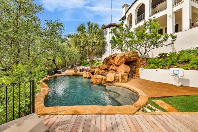 1710 Mount Larson Rd, Austin, TX 78746 - swimming pool with a wooden deck