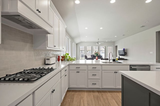 14505 Kira Ln, Manor, TX 78653 - kitchen with a sink, stainless steel appliances, custom range hood, light countertops, and recessed lighting