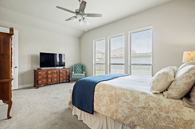 14505 Kira Ln, Manor, TX 78653 - bedroom featuring carpet flooring, baseboards, a ceiling fan, and lofted ceiling