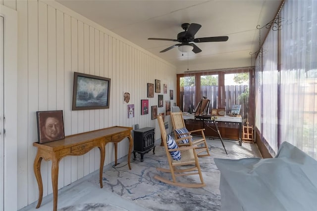 8807 Honeysuckle Trl, Austin, TX 78759 - sunroom featuring a wood stove