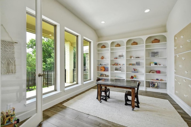 office with wood finished floors and baseboards
