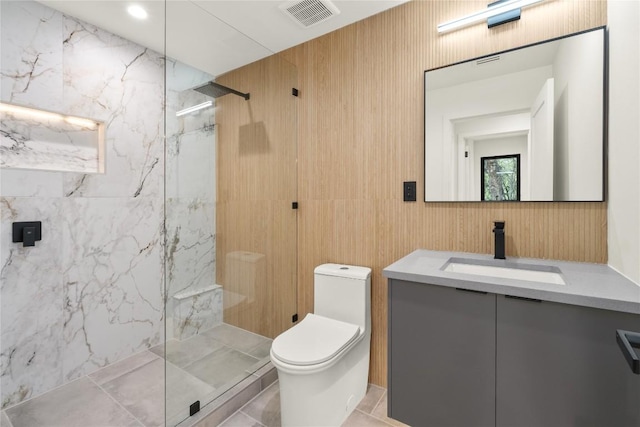 620 Bermuda St, Lakeway, TX 78734 - bathroom featuring vanity, a marble finish shower, and toilet