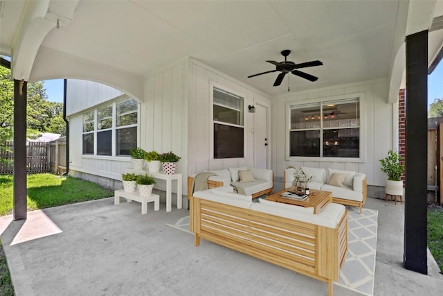 2912 Sydney Dr, Austin, TX 78728 - view of patio / terrace featuring outdoor lounge area and a ceiling fan