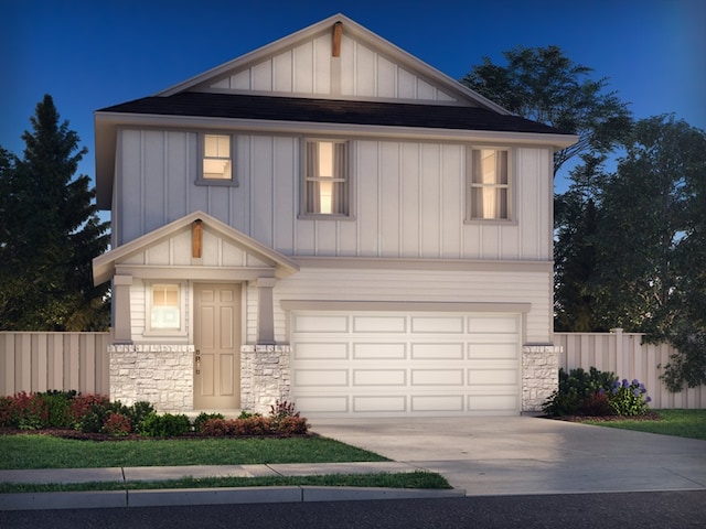 836 Sun Grove Trl, Georgetown, TX 78628 - craftsman house featuring stone siding, board and batten siding, and fence