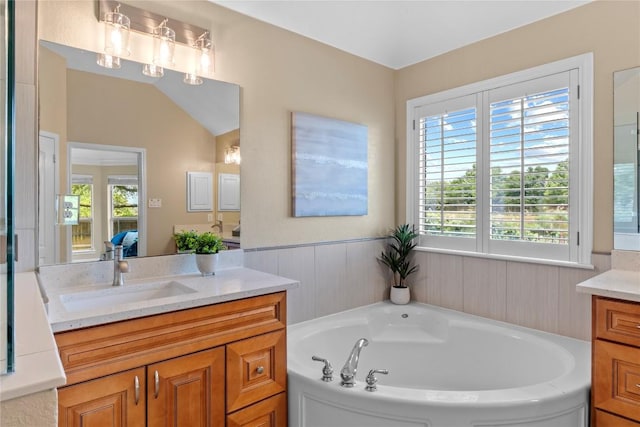 2415 Arbor Dr, Round Rock, TX 78681 - ensuite bathroom with vanity, a garden tub, and plenty of natural light