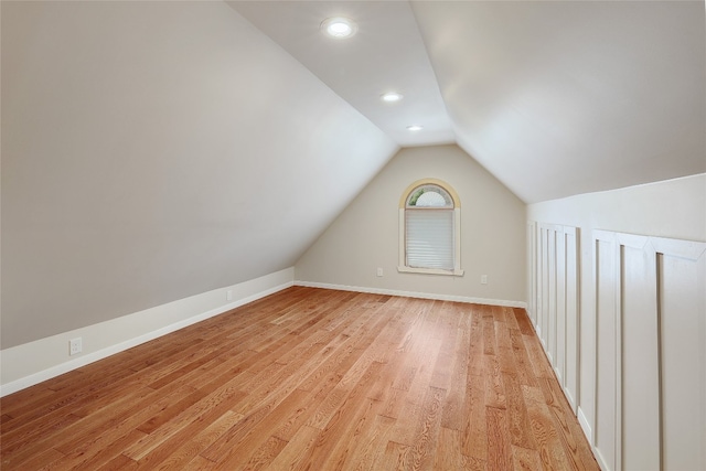 2415 Arbor Dr, Round Rock, TX 78681 - bonus room featuring lofted ceiling, light wood finished floors, baseboards, and recessed lighting
