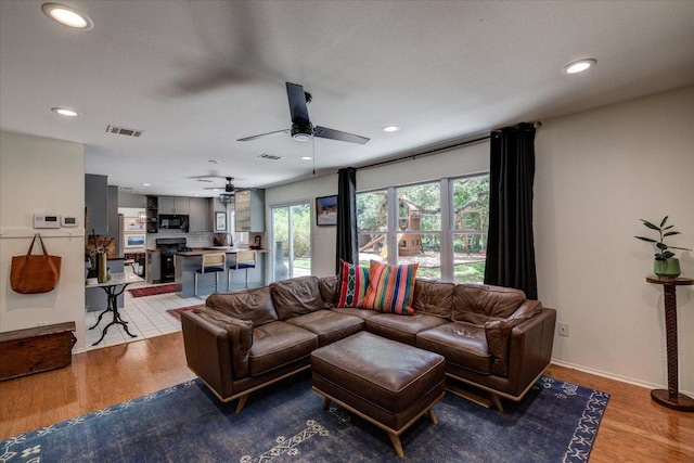 6018 Abilene Trl, Austin, TX 78749 - living area with ceiling fan, wood finished floors, recessed lighting, and baseboards