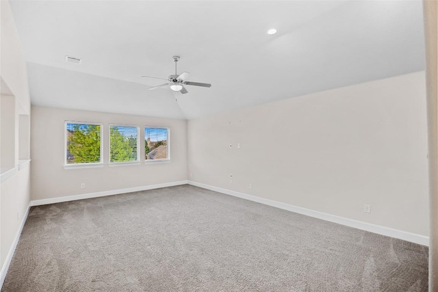 2713 Margarita Ct, Round Rock, TX 78665 - carpeted empty room featuring ceiling fan, lofted ceiling, baseboards, and recessed lighting