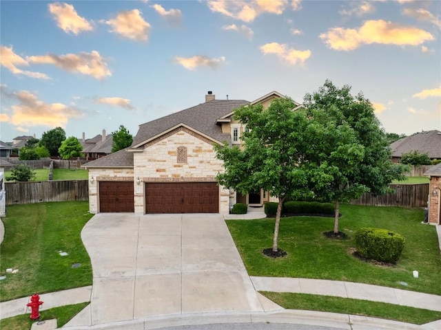 2713 Margarita Ct, Round Rock, TX 78665 - view of front facade featuring stone siding, a garage, driveway, a chimney, and roof with shingles