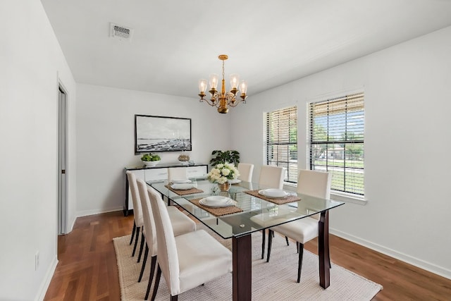 507 Canyon Wren Dr, Buda, TX 78610 - dining room with a chandelier, baseboards, and dark wood finished floors