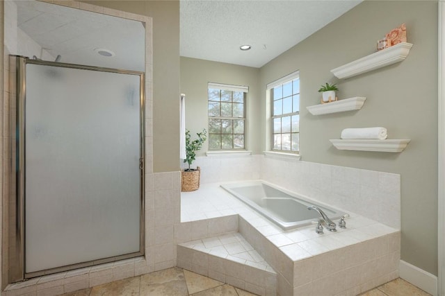 28920 Country Dr, New Braunfels, TX 78132 - bathroom with a bath, a stall shower, and tile patterned floors