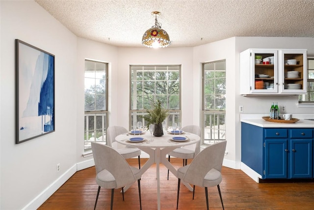 28920 Country Dr, New Braunfels, TX 78132 - dining space with a textured ceiling, dark wood-style floors, and baseboards