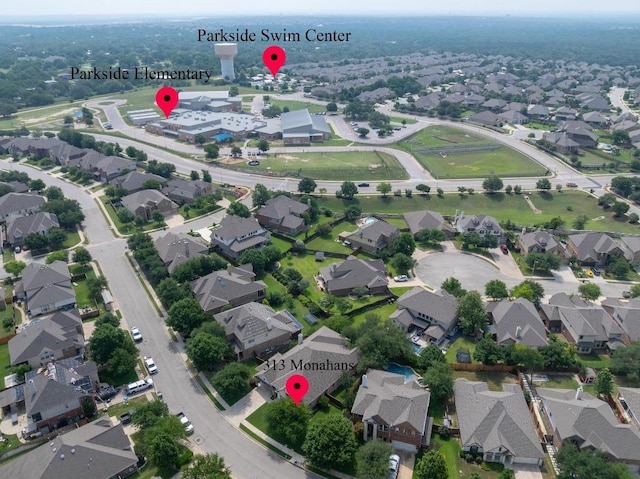 313 Monahans Dr, Georgetown, TX 78628 - aerial view of property's location featuring nearby suburban area