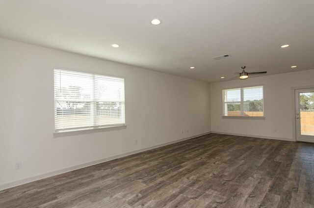 217 Deserti Rd, Leander, TX 78641 - empty room with recessed lighting, dark wood-style floors, ceiling fan, and baseboards