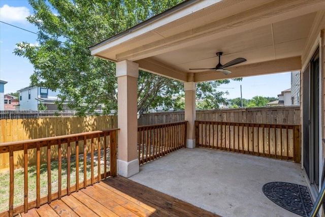 6820 Derby Downs Dr, Austin, TX 78747 - deck featuring ceiling fan and fence