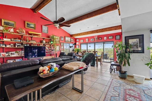 909 Redbud Trl, West Lake Hills, TX 78746 - living area with ceiling fan, tile patterned floors, and a textured ceiling