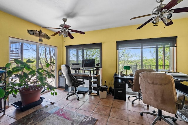 909 Redbud Trl, West Lake Hills, TX 78746 - home office with a ceiling fan and tile patterned flooring