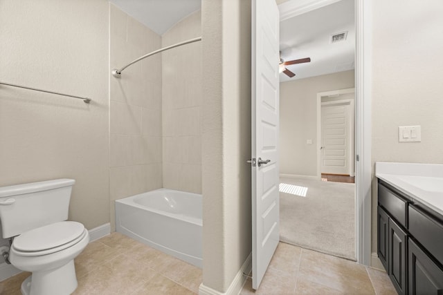 2761 Fishing Hole Cv, Leander, TX 78641 - full bathroom featuring vanity, bathing tub / shower combination, tile patterned flooring, and ceiling fan