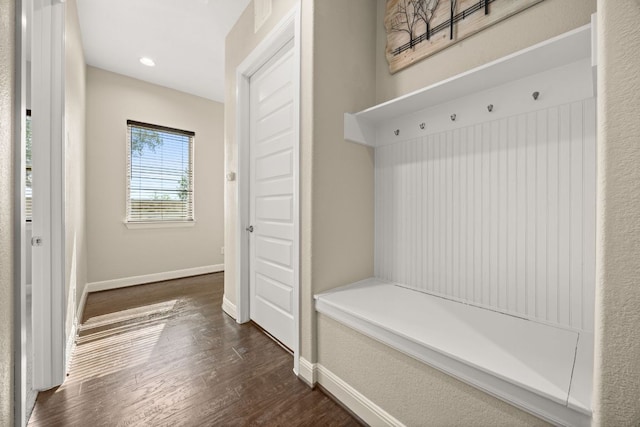 2761 Fishing Hole Cv, Leander, TX 78641 - mudroom with dark wood finished floors and recessed lighting
