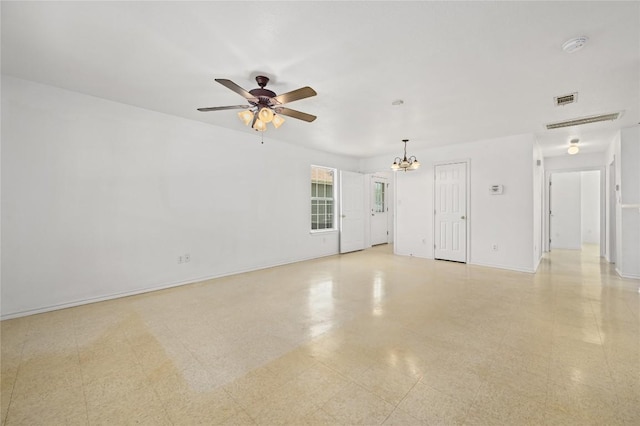 1727 Leander St, Georgetown, TX 78626 - unfurnished room with a ceiling fan, a chandelier, light floors, baseboards, and a smoke detector