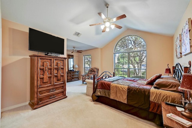 217 Fox Xing, Burnet, TX 78611 - carpeted bedroom featuring lofted ceiling, baseboards, and a ceiling fan