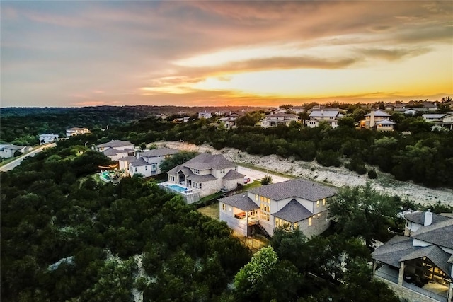 aerial view at dusk of a residential view