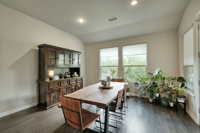 2909 Saint Paul Rivera, Round Rock, TX 78665 - dining area with dark wood-type flooring, recessed lighting, and vaulted ceiling