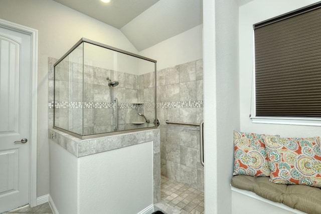 2909 Saint Paul Rivera, Round Rock, TX 78665 - full bathroom with a walk in shower and vaulted ceiling