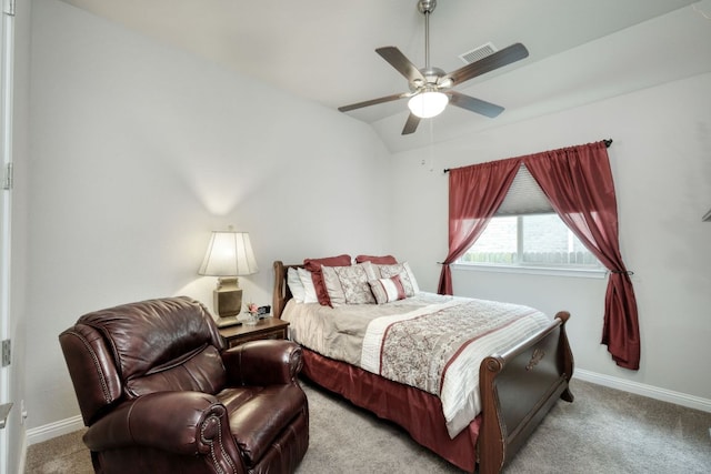2909 Saint Paul Rivera, Round Rock, TX 78665 - bedroom featuring light colored carpet, vaulted ceiling, and ceiling fan