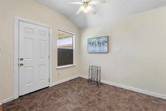 140 Shenandoah Trl, Elgin, TX 78621 - spare room with a ceiling fan, vaulted ceiling, and baseboards