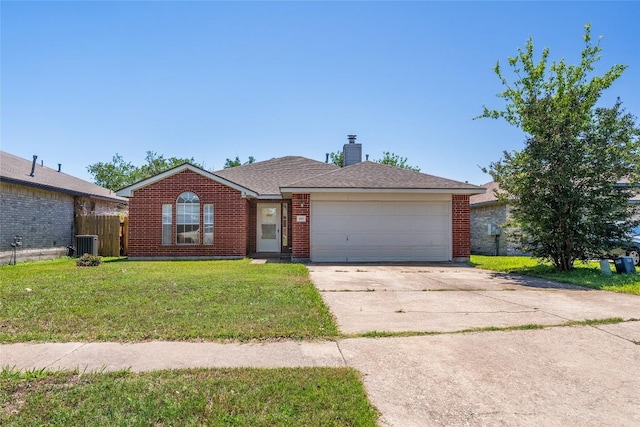 140 Shenandoah Trl, Elgin, TX 78621 - ranch-style house featuring a garage, driveway, central AC, and brick siding