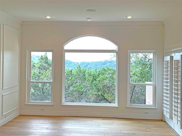9604 Big View Dr, Austin, TX 78730 - empty room with ornamental molding, light wood-style floors, and plenty of natural light